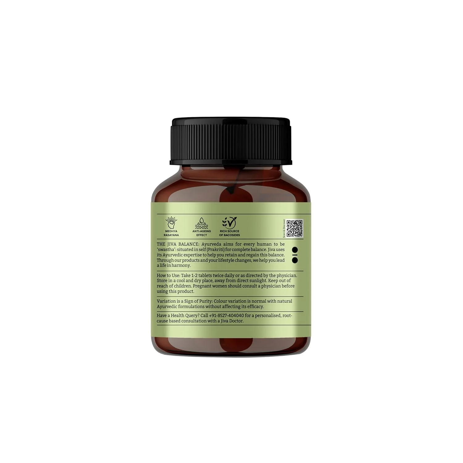 Jiva Brahmi 500mg 100% Ayurvedic Formulation Rejuvenates Nervous System, Reduces Stress, Anxiety & Slows Down Aging | 60 Tablets 100gm 0.2lbs Each Pack Of 2 - Image 4