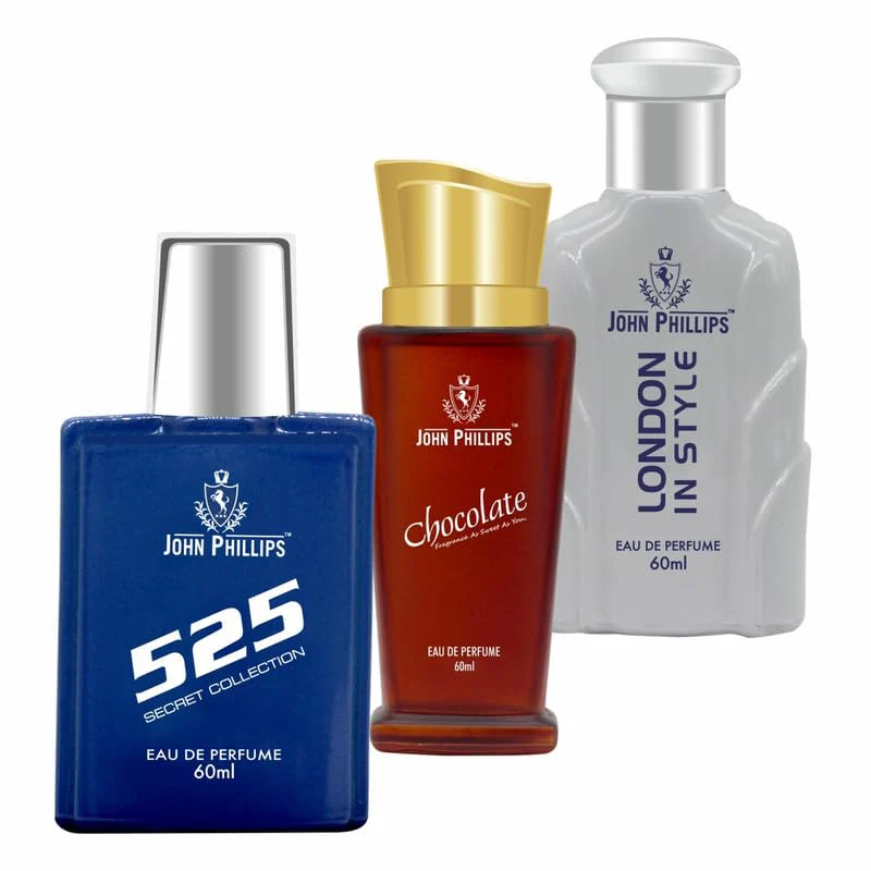 John Phillips 525 + Chocolate + London In Style 60ml 2 Fl.oz. Eau De Parfum Each Pack Of 3 For Unisex | Perfect For Gifting