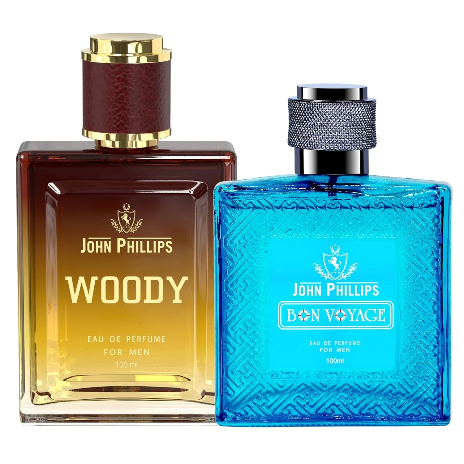 John Phillips Luxury Woody & Bon Voyage Eau De Parfum 100ml 3.4 Fl.oz. Each Pack Of 2 For Men
