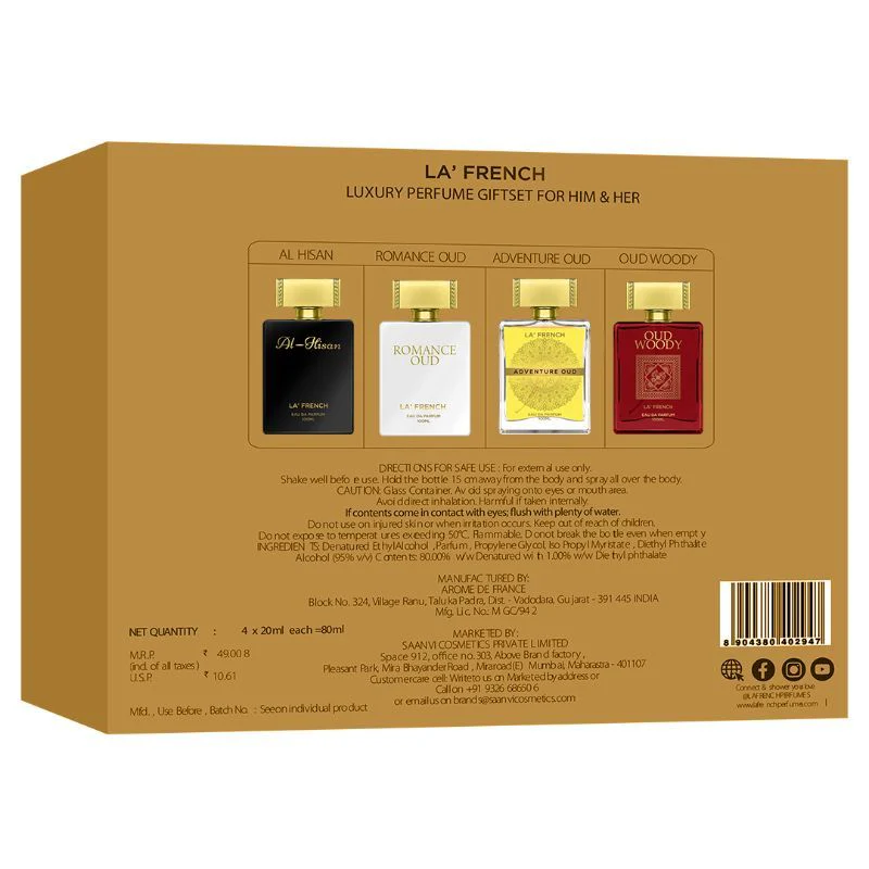 La French Al Hisan, Woody Oud, Adventure Oud & Romance Oud Perfume Gift Set 20ml 0.6 Fl.oz. Each Pack Of 4 - Image 9