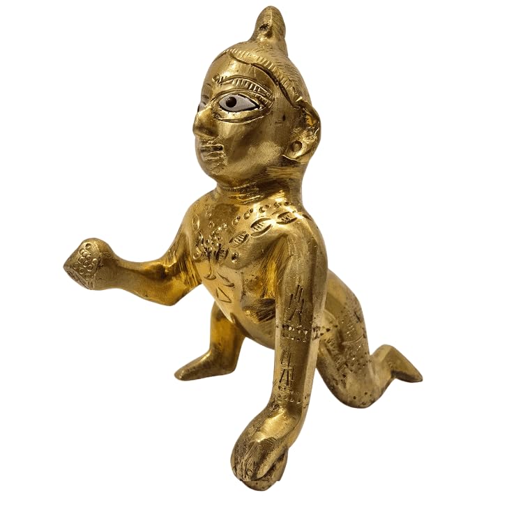 Laddoo Gopal Statue, Bal Gopal Thakur Ji Brass Idol, Gold, Brass, Size - Small, Perfect For Worship & Home Decor, Temple, Compact Design, Lord Krishna Murti, God Idol - Image 2