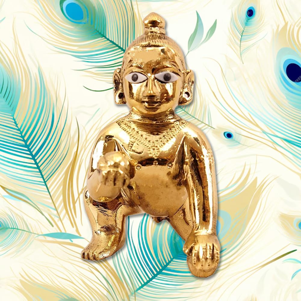 Laddu Gopal God Idol, Lord Krishna, Thakur Ji Murti, Gold, Brass, Bal Gopal Ji, For Janmashtami Home Décor Showpiece, Made In India, Krishna Ji Statue - Image 2