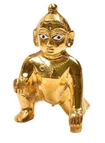 Laddu Gopal God Idol, Lord Krishna, Thakur Ji Murti, Golden, Brass - Size No.2, Gift Item, Compact Size, Handcrafted Statue, For Home Temple Pooja, Idol - Image 2