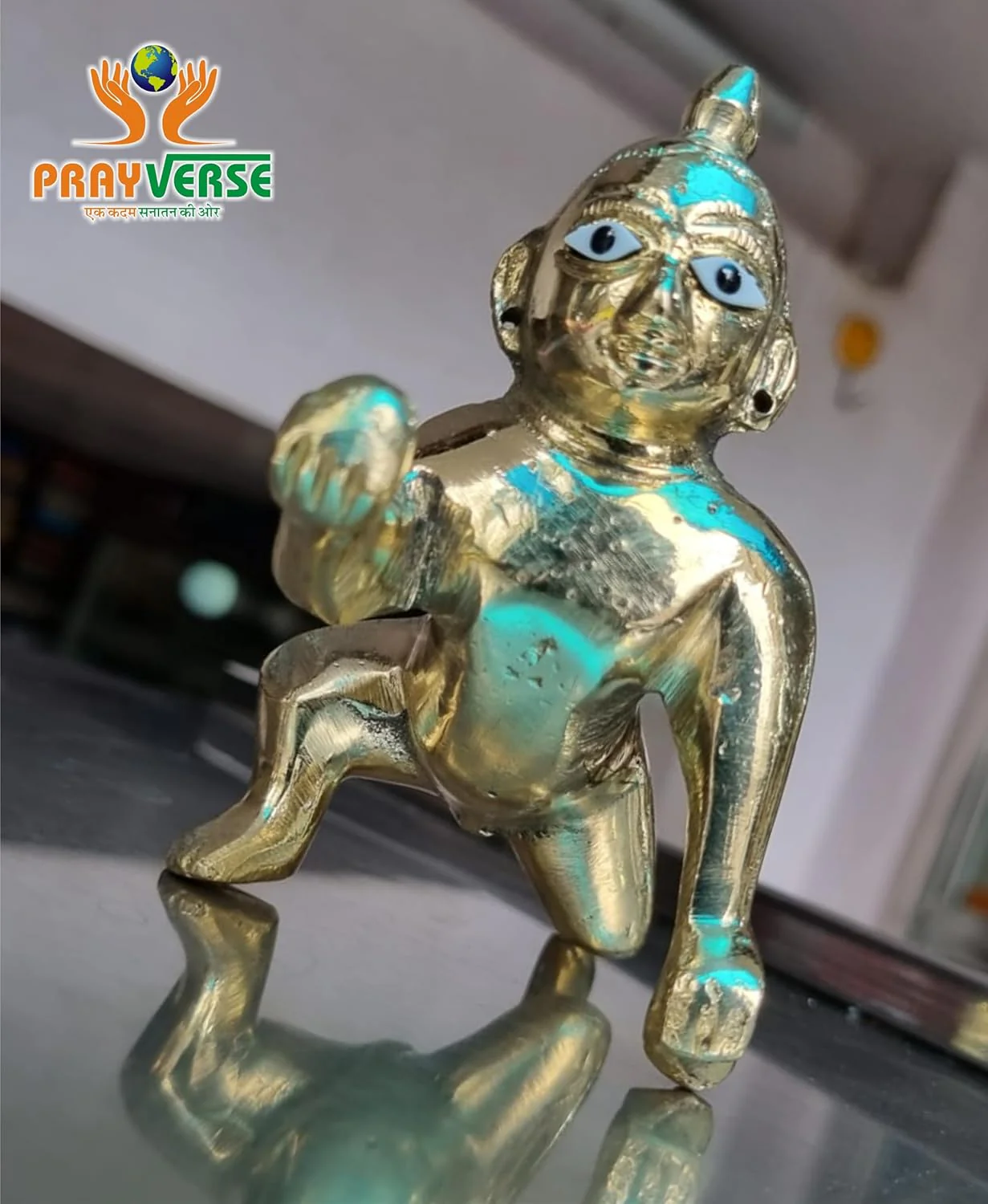 Laddu Gopal Idol, Bal Gopal, Thakur Ji Murti, Brass, Gold, Idol - Size No.10, Antique Look, Religious, Decorative, Beautiful Laddoo Gopal Ji, All Occasion - Image 3