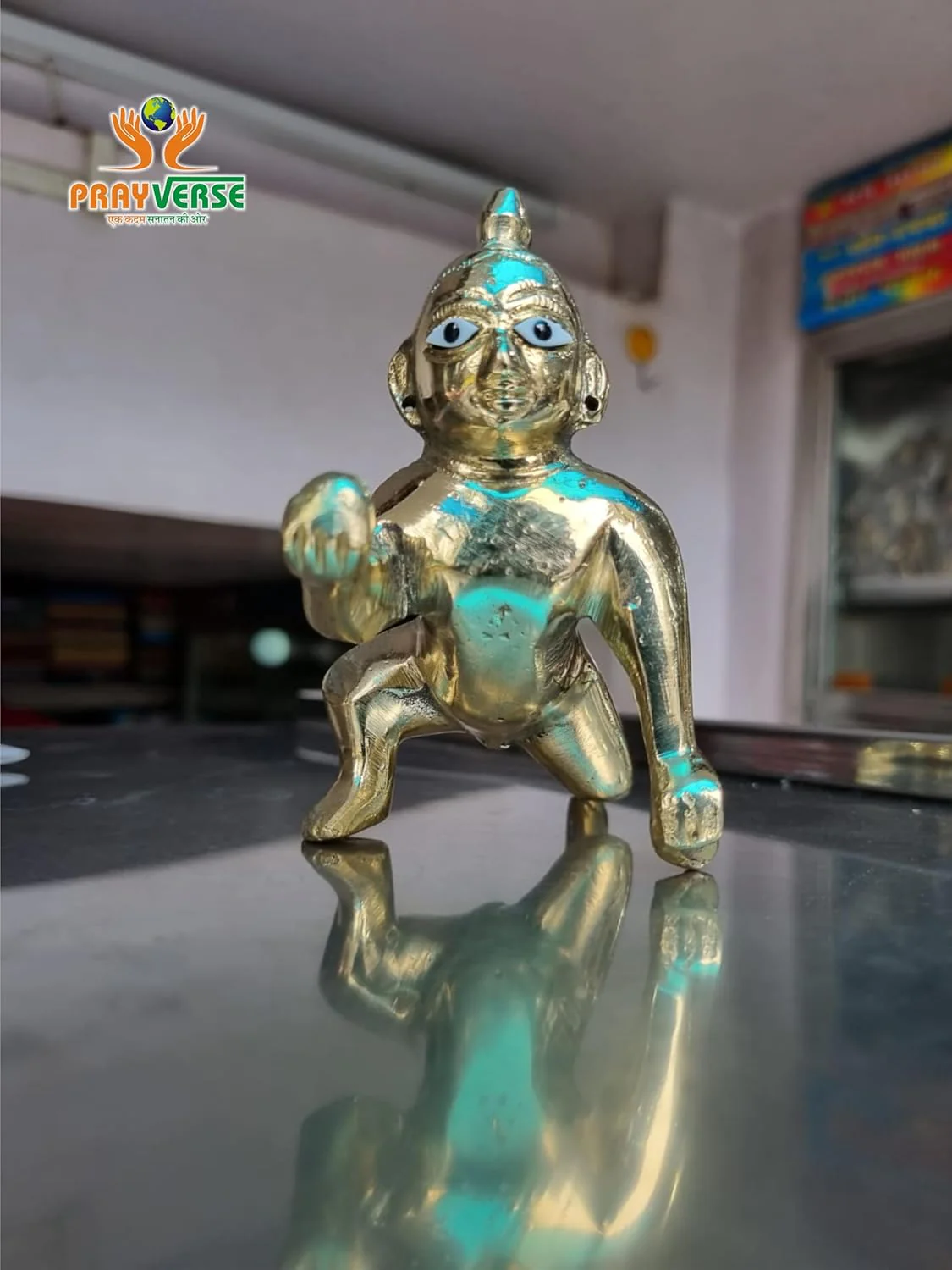 Laddu Gopal Idol, Bal Gopal, Thakur Ji Murti, Brass, Gold, Idol - Size No.10, Antique Look, Religious, Decorative, Beautiful Laddoo Gopal Ji, All Occasion - Image 4