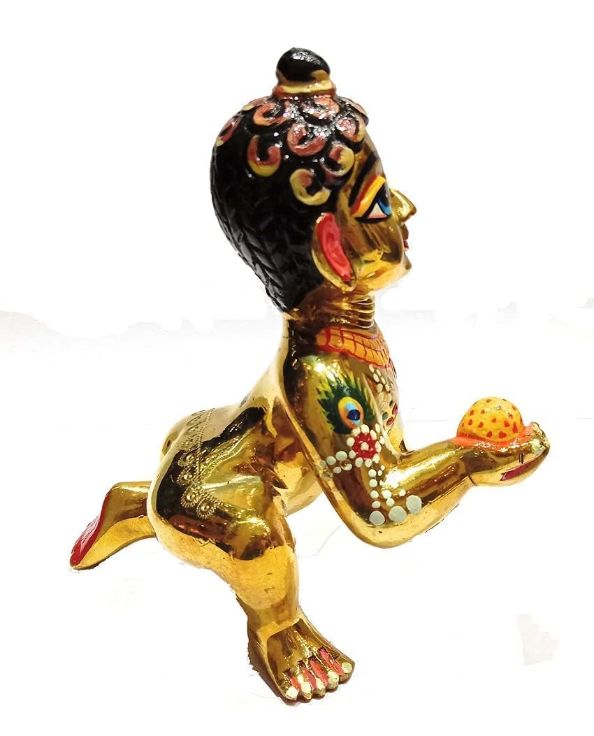Laddu Gopal Ji, God Idol | Bal Gopal Ji Murti, Brass, Gold, Idol - Size No.0, Golden Hand Painted Statue, Specially Designs For Daily Pooja & Janmashtami Festival, Thakur Ji Murti - Image 3