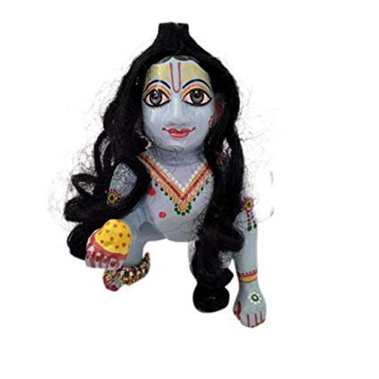Laddu Gopal, Krishna Idol, Black Crawlie Wig Shringar, Blue, Marble, Idol - Size No.6, Handmade, Occasion-Decorative Statue, Bal Gopal Idol - Image 2