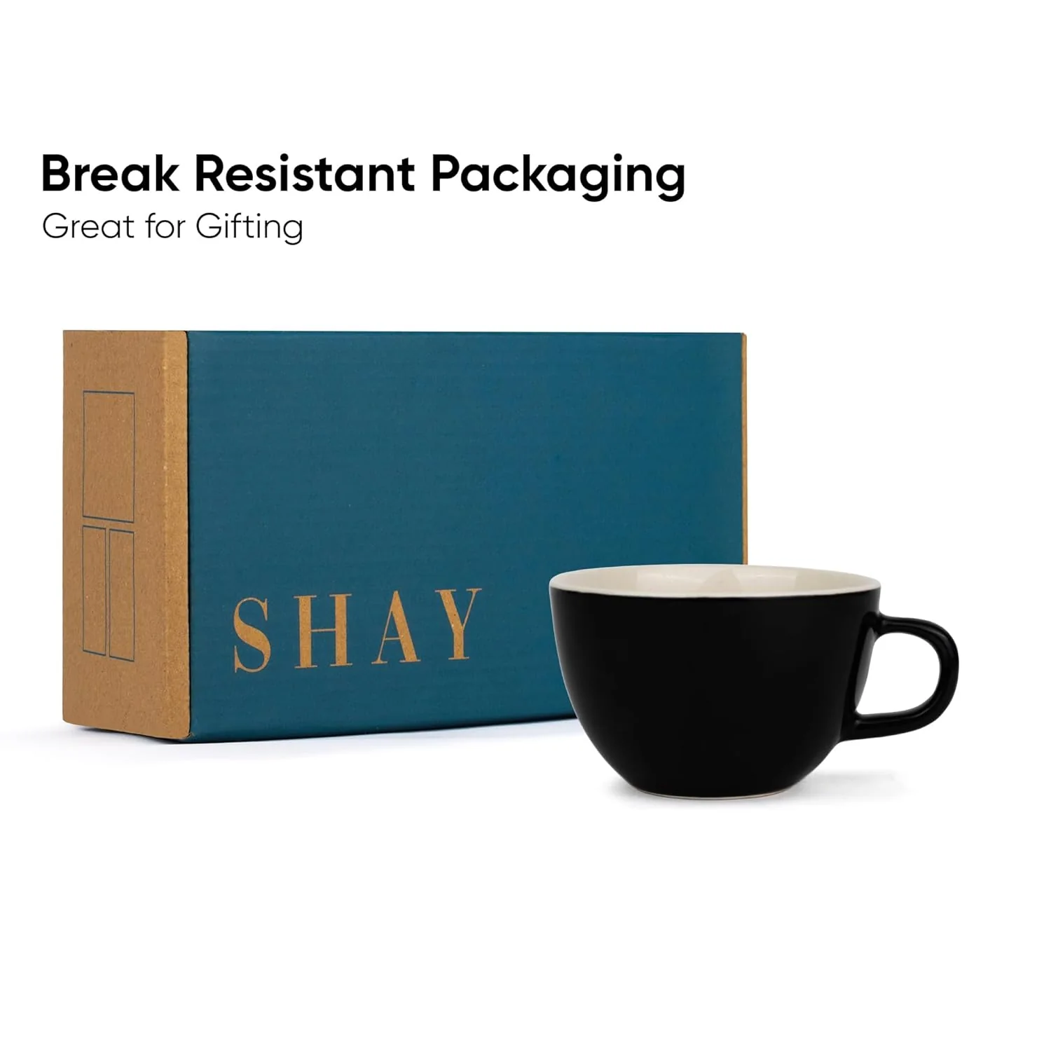 Large Ceramic Coffee Cup Set Of 2 - Black, 300ml Each | Cappuccino Cup With Glossy Finish - Large Ceramic Coffee Cup | Premium Stoneware Coffee Cup - Microwave Safe - Image 6