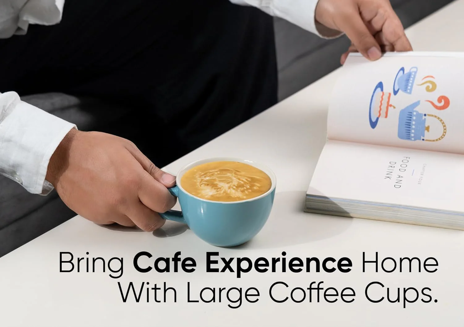 Large Ceramic Coffee Cup Set Of 2 - Blue, 300ml Each | Cappuccino Cup With Glossy Finish - Large Ceramic Coffee Cup | Premium Stoneware Coffee Cup - Microwave Safe - Image 4