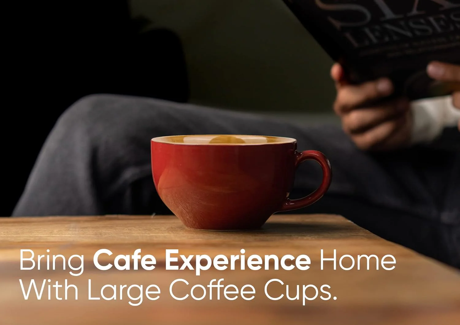 Large Ceramic Coffee Cup Set Of 2 - Burgundy, 350ml Each | Cappuccino Cup With Glossy Finish - Large Ceramic Coffee Cup | Premium Stoneware Coffee Cup | Microwave Safe - XL Cuppa - Image 2