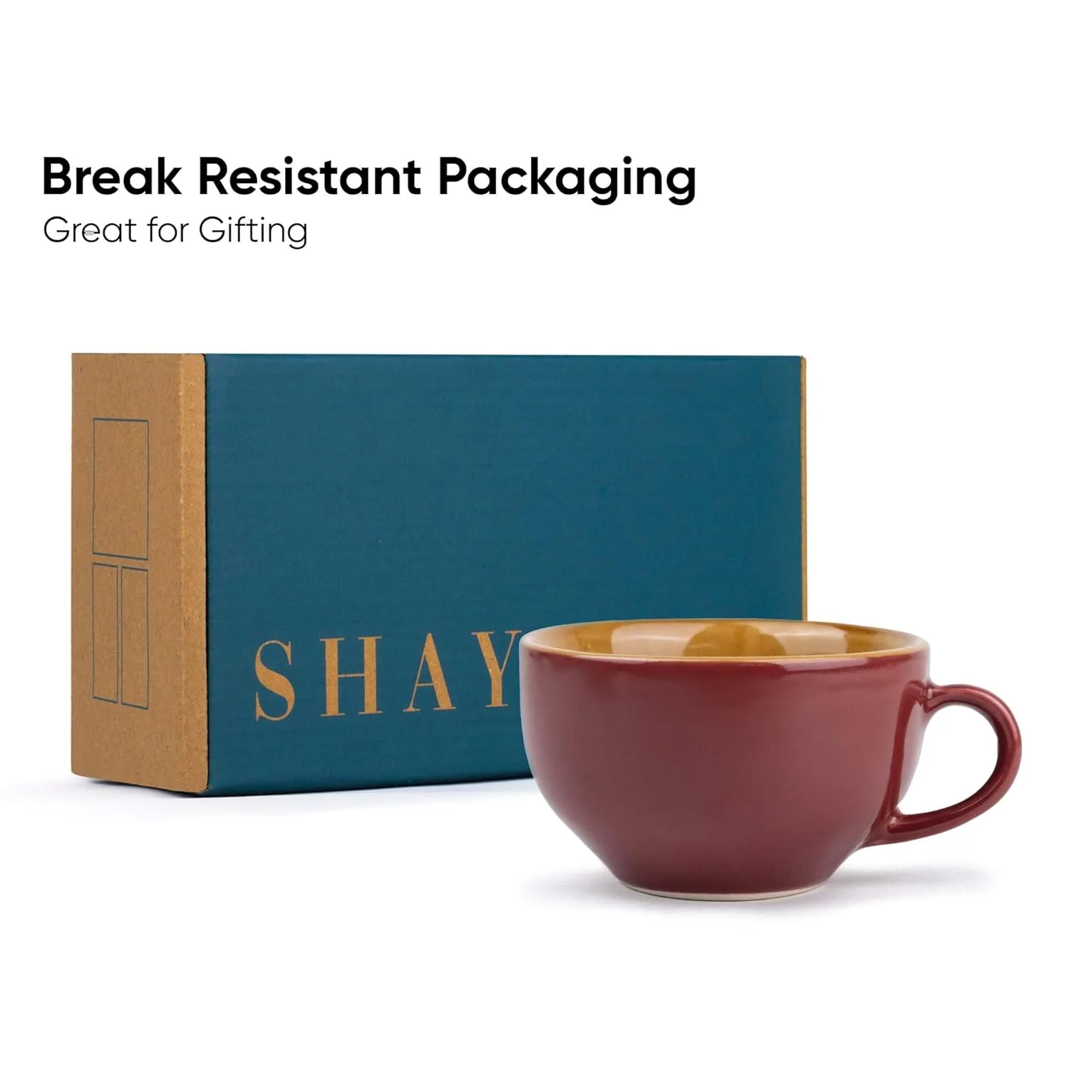 Large Ceramic Coffee Cup Set Of 2 - Burgundy, 350ml Each | Cappuccino Cup With Glossy Finish - Large Ceramic Coffee Cup | Premium Stoneware Coffee Cup | Microwave Safe - XL Cuppa - Image 5