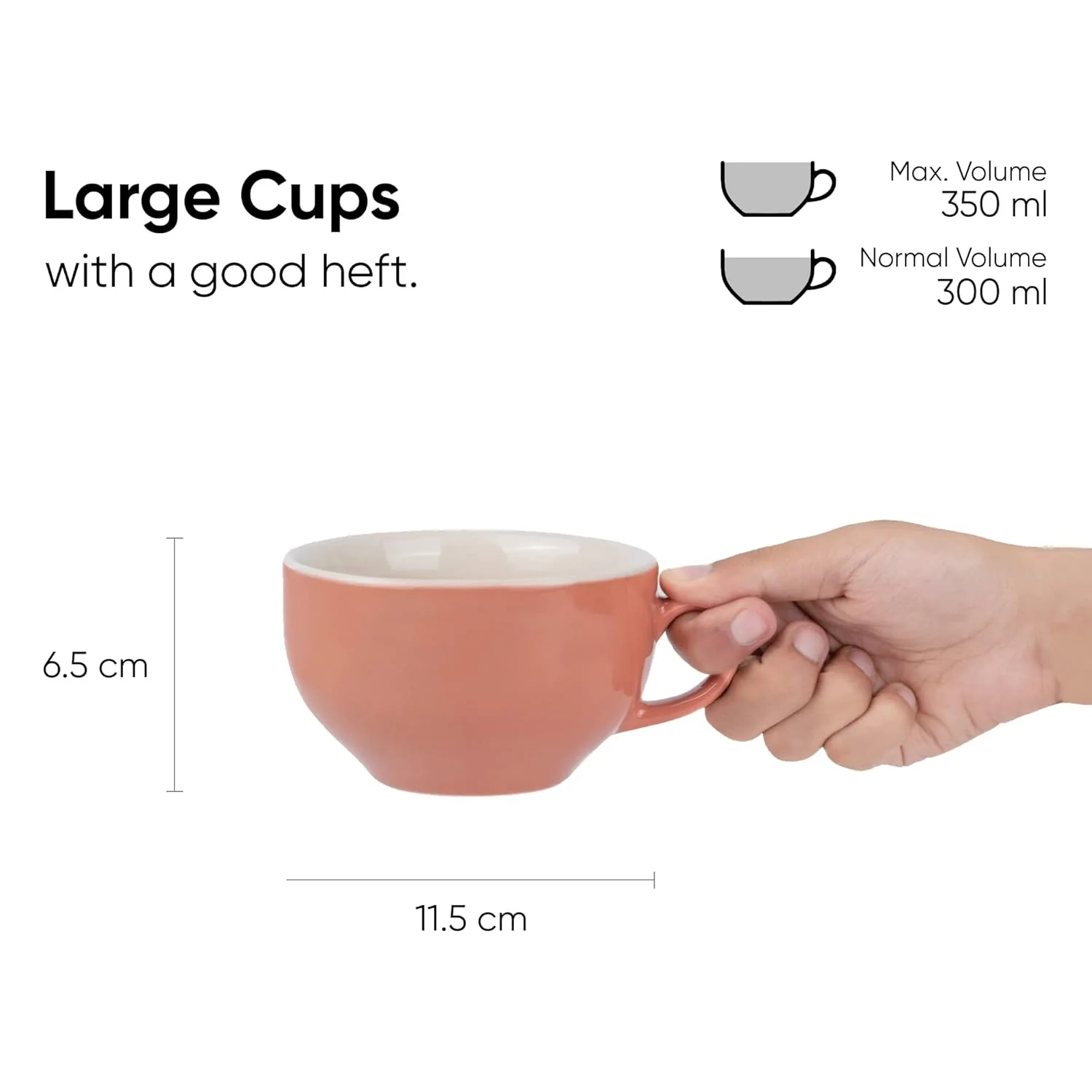 Large Ceramic Coffee Cup Set Of 2 - Pink, 350ml Each | Cappuccino Cup With Glossy Finish - Large Ceramic Coffee Cup | Premium Stoneware Coffee Cup - Microwave Safe, XL Cuppa - Image 4