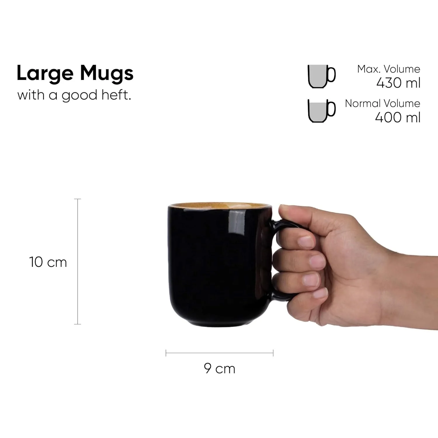 Large Ceramic Coffee Mug Set Of 2 - Black & Brown, 400ml Each | Ceramic Belly Mug, Tea Mug With Matte Finish - Mug For Coffee | Ceramic Coffee Mug - Microwave Safe & Dishwasher Safe - Image 2