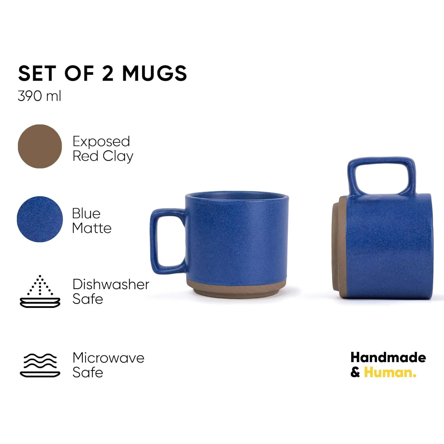 Large Ceramic Coffee Mug Set Of 2 - Blue, 350ml Each | Ceramic Japandi Mug, Tea Mug With Matte Finish - Mug For Coffee | Ceramic Coffee Mug - Microwave Safe & Dishwasher Safe - Image 3