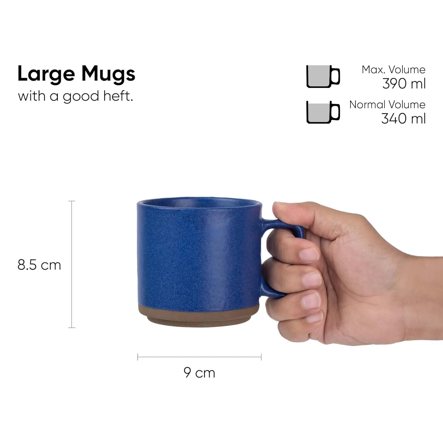 Large Ceramic Coffee Mug Set Of 2 - Blue, 350ml Each | Ceramic Japandi Mug, Tea Mug With Matte Finish - Mug For Coffee | Ceramic Coffee Mug - Microwave Safe & Dishwasher Safe - Image 5