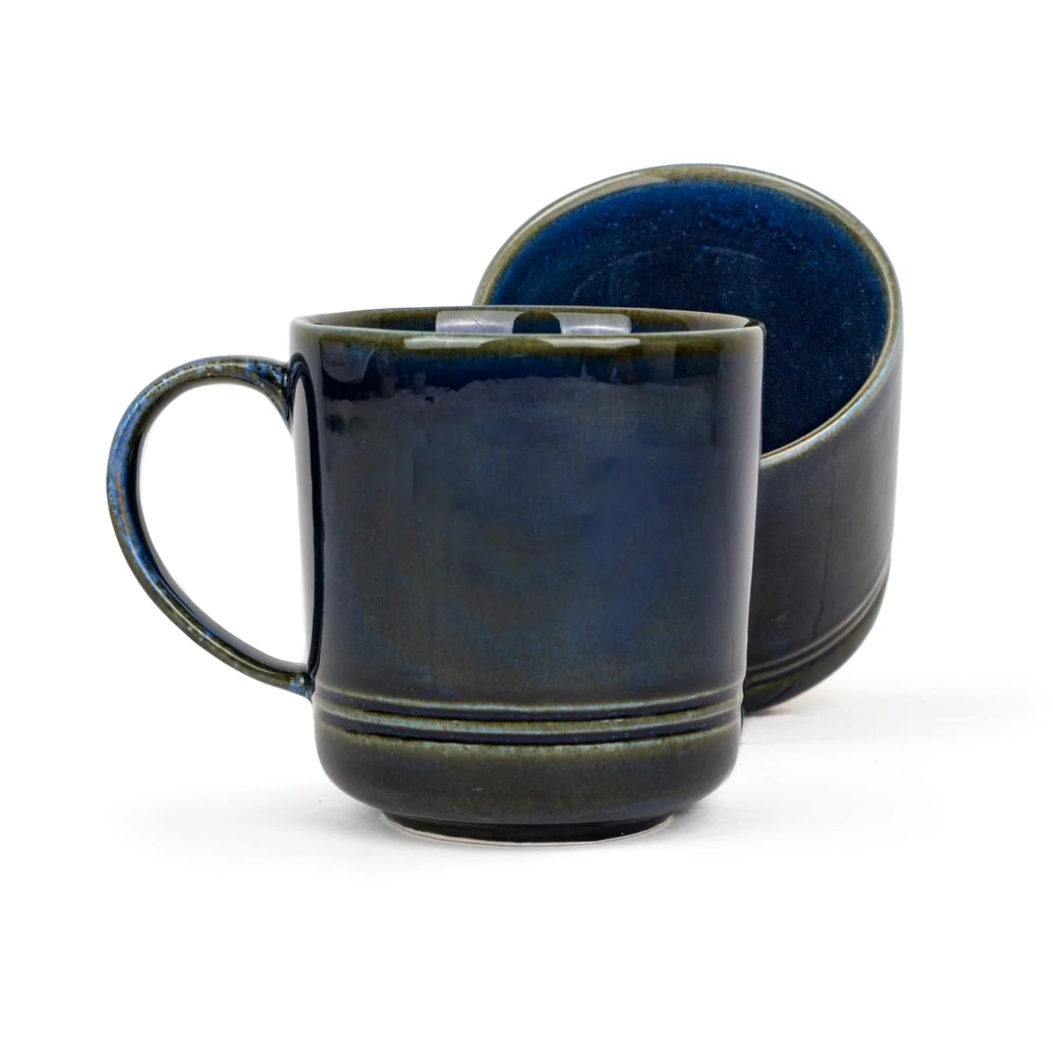 Large Ceramic Coffee Mug Set Of 2 - Blue Green, 400ml Each | Ceramic Mug With Glossy Finish - Mug For Coffee | Ceramic Coffee Mug - Porcelain Coffee Cup | Microwave Safe