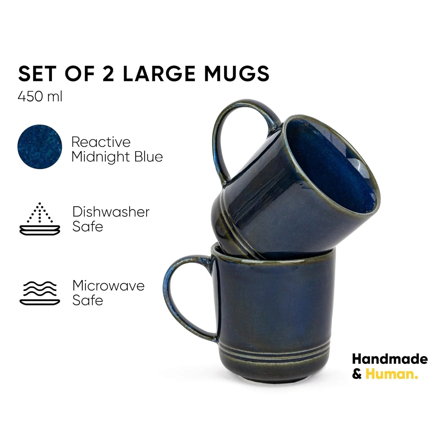 Large Ceramic Coffee Mug Set Of 2 - Blue Green, 400ml Each | Ceramic Mug With Glossy Finish - Mug For Coffee | Ceramic Coffee Mug - Porcelain Coffee Cup | Microwave Safe - Image 4