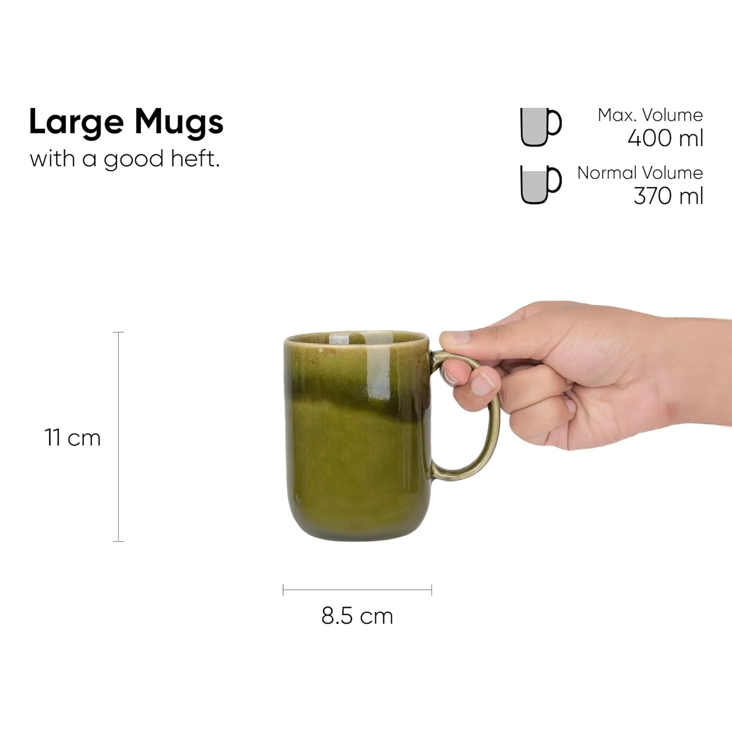 Large Ceramic Coffee Mug Set Of 2 - Mehndi Ombre, 400ml Each | Ceramic Tall Curvy Mug With Glossy Finish - Stoneware Mug For Coffee | Ceramic Coffee Mug - Microwave Safe & Dishwasher Safe - Image 3