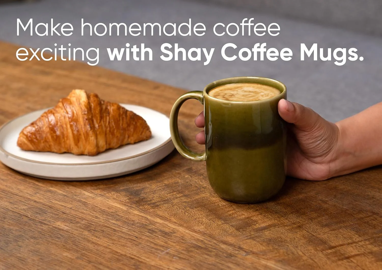 Large Ceramic Coffee Mug Set Of 2 - Mehndi Ombre, 400ml Each | Ceramic Tall Curvy Mug With Glossy Finish - Stoneware Mug For Coffee | Ceramic Coffee Mug - Microwave Safe & Dishwasher Safe - Image 5