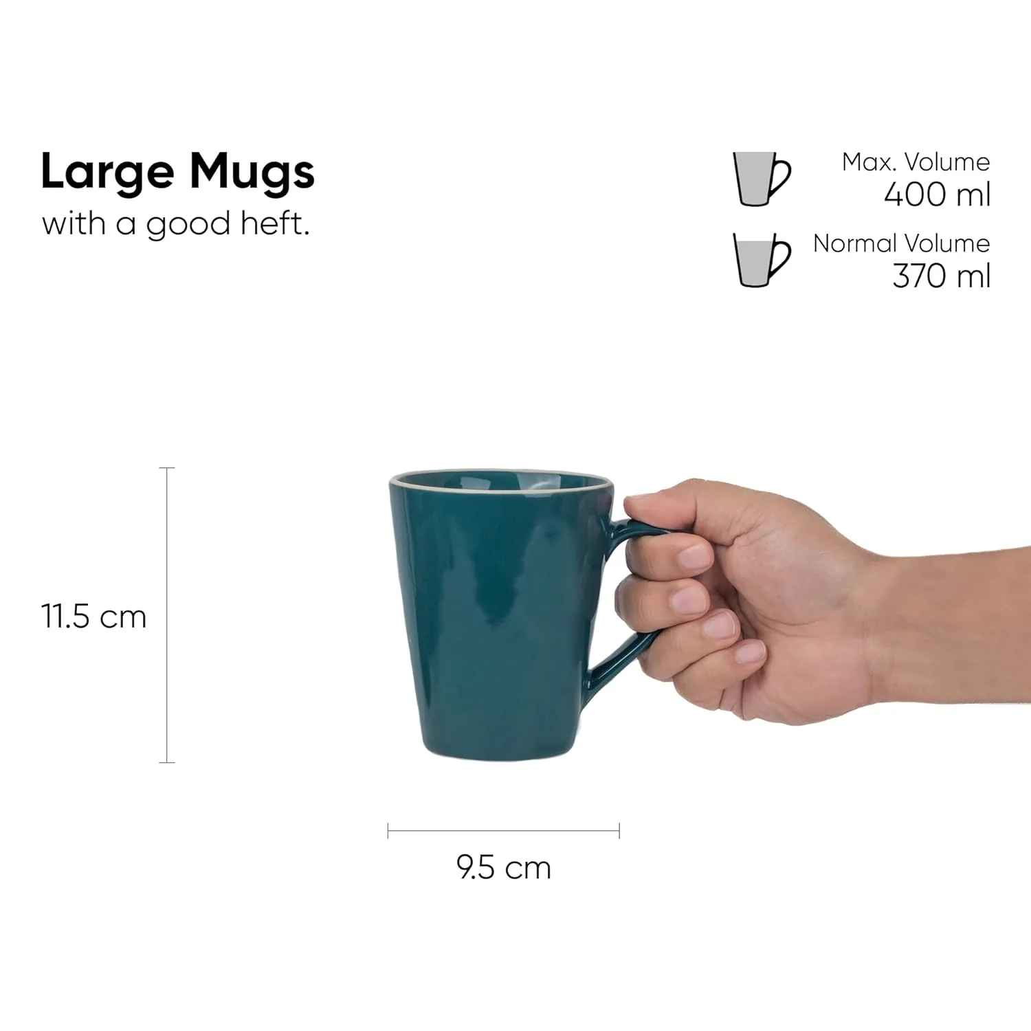 Large Ceramic Coffee Mug Set Of 2 - Teal Rim, 350ml Each | Teal Beauty Ceramic Mug - Tea Mug With Glossy Finish | Mug For Coffee - Ceramic Coffee Mug | Stoneware Coffee Cup - Microwave Safe - Image 5