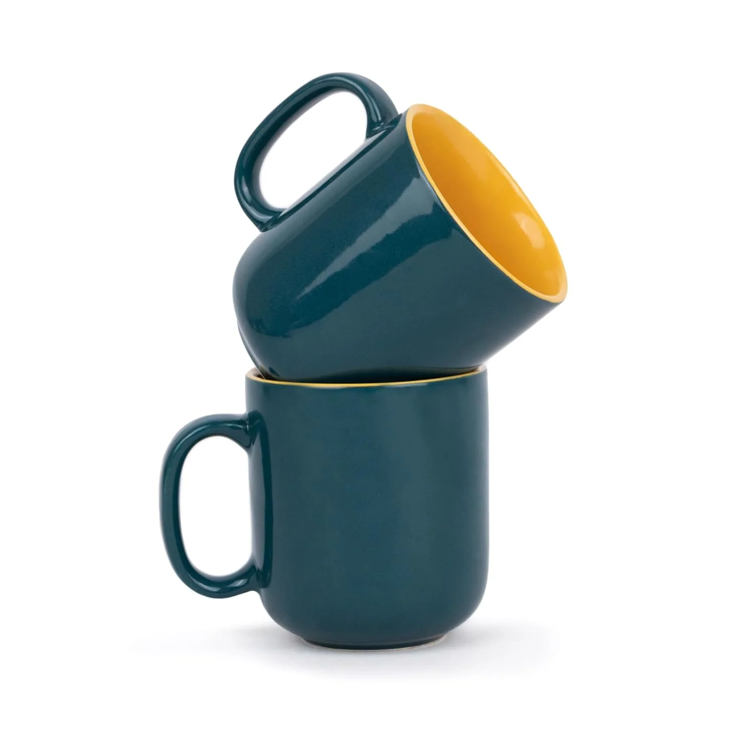 Large Ceramic Coffee Mug Set Of 2 - Teal Yellow, 400ml Each | Ceramic Belly Mug, Tea Mug With Matte Finish - Mug For Coffee | Ceramic Coffee Mug - Microwave Safe & Dishwasher Safe - Image 2