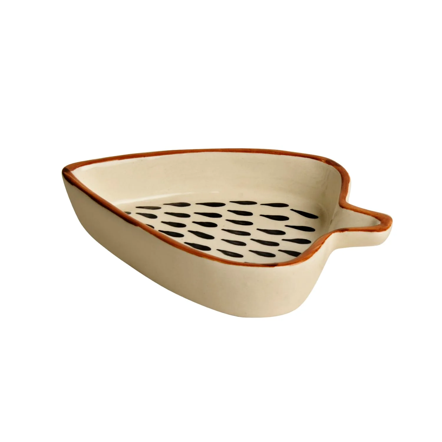 Leaf Shaped Hand Painted Ceramic Glossy Tray Set Of 3 - White, Black Rain Drops | For Serving Cookies, Dry Fruits, Sweets & Snacks, Length – 16 Cm, 15 Cm & 12 Cm | Small Platter Set - Image 5