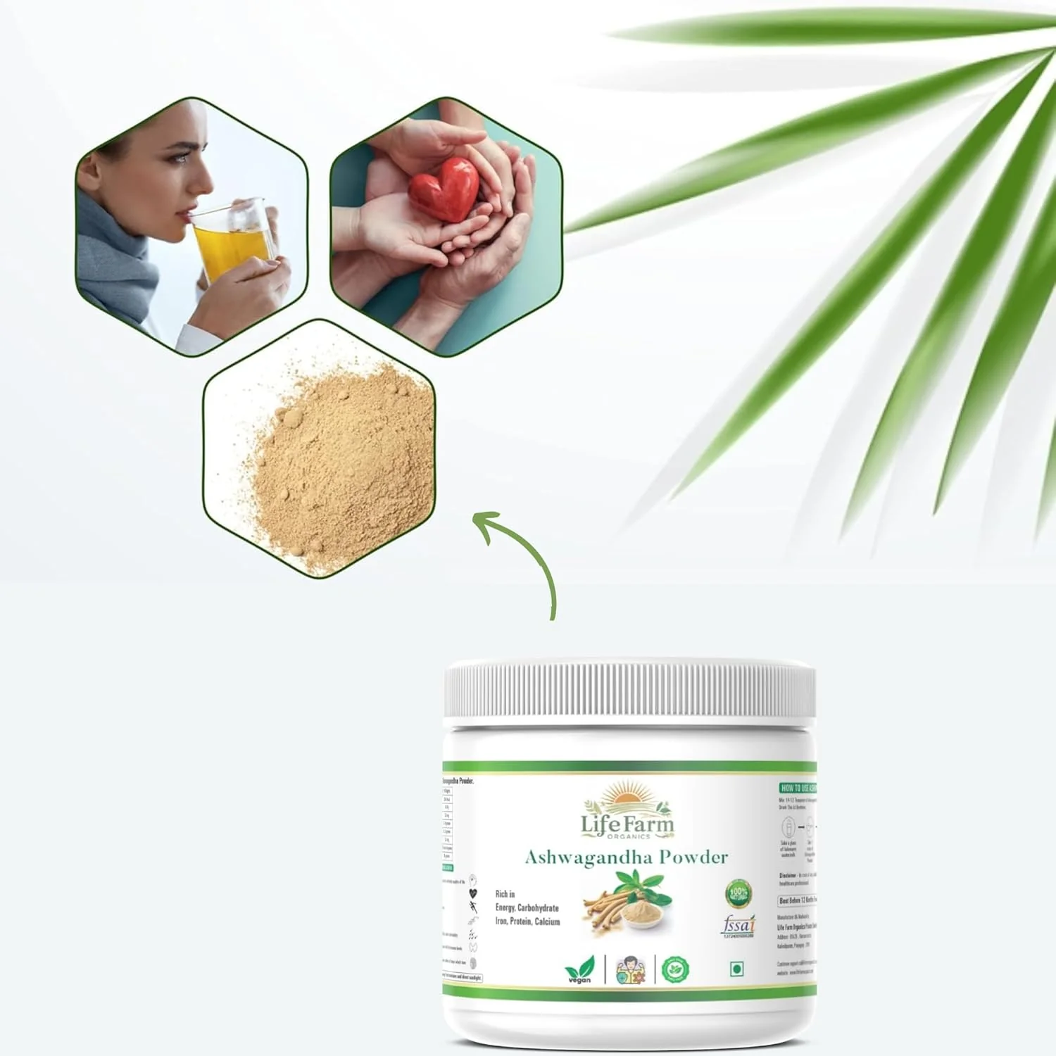 Life Farm Organics Ashwagandha Powder Helps Boost Strength, Stamina & Energy, Stress Relief Mental Calmness & Anxiety Issues Ashwagandha Root Powder | 150gm 0.3lbs - Image 3