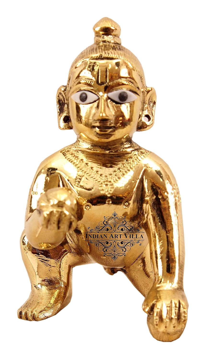 Lord Laddu Gopal Ji God Idol, Gift Item, Golden, Pure Brass Idol, All Occasion, Antique Look, Easy To Clean, Temple Poojan, Pooja Article, Occasions & Festivals Idol
