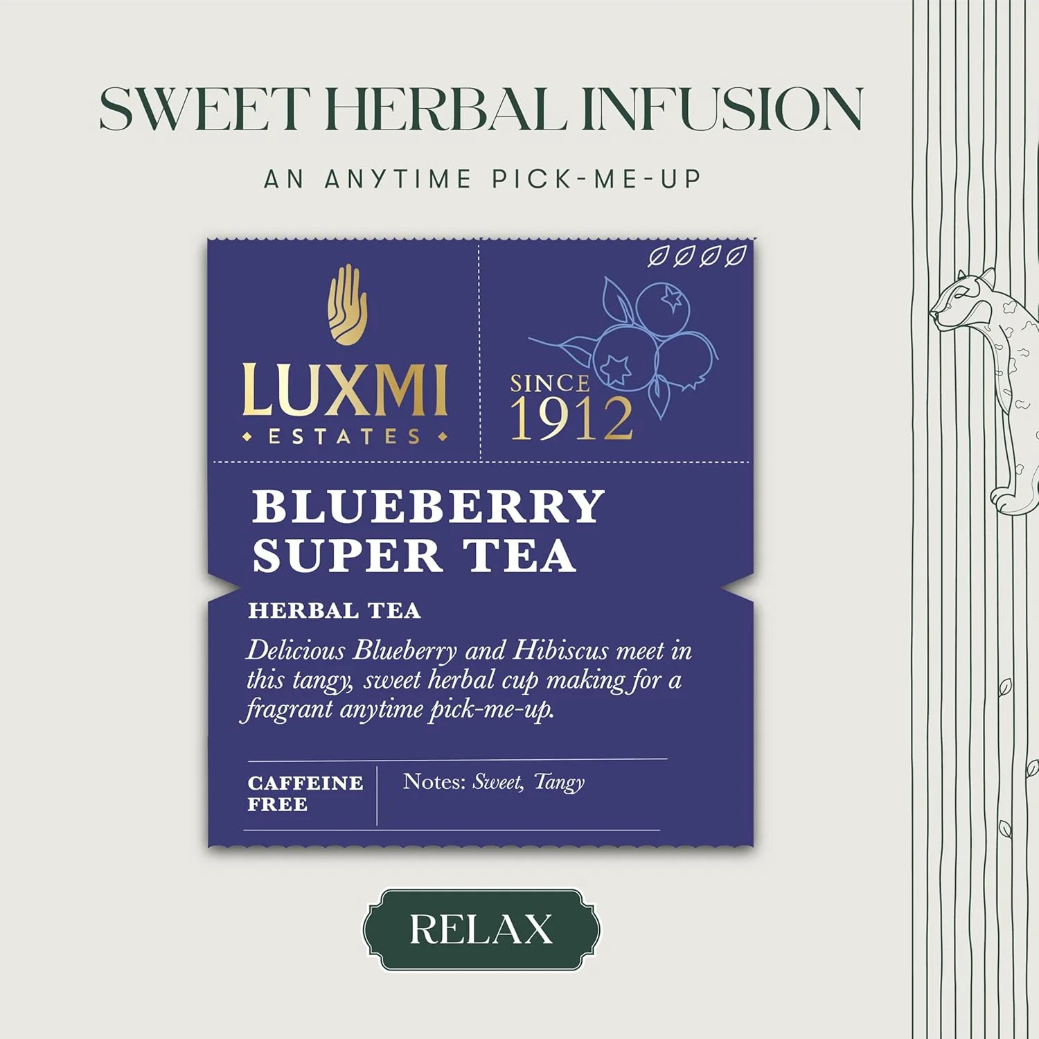 Luxmi Estates Blueberry Super Tea - 100gm Tin Caddy, 3.5 Ounce, 50 Cups | Certified Organic Herbal Tea - 100% Biodegradable & Plastic Free | Caffeine Free, Natural, Additives Free Herbal Tea - Image 3