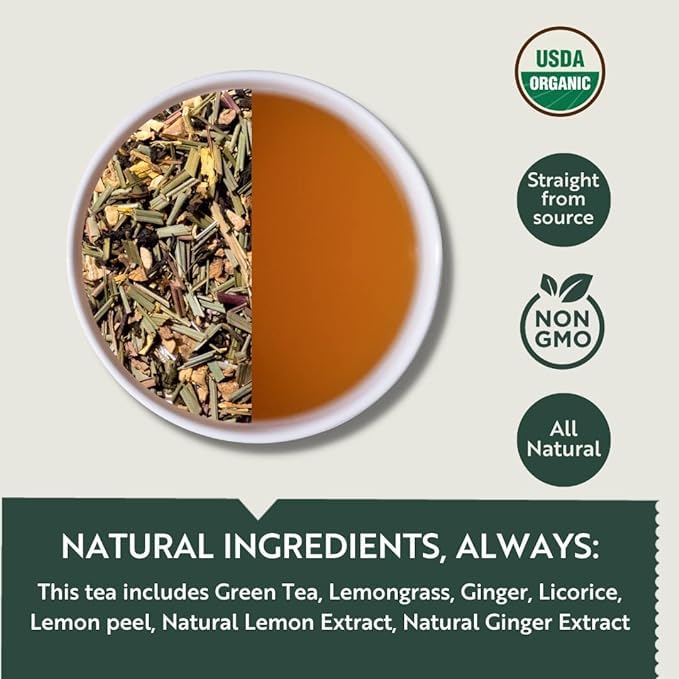 Luxmi Estates Citrus Sky Lemongrass Ginger Green Tea - 30gm, 1.05 Ounce, 15 Tea Bags | USDA Certified Organic Darjeeling Green Tea - Natural Lemon Balm Tea - Calming, Supports Digestion - Image 5
