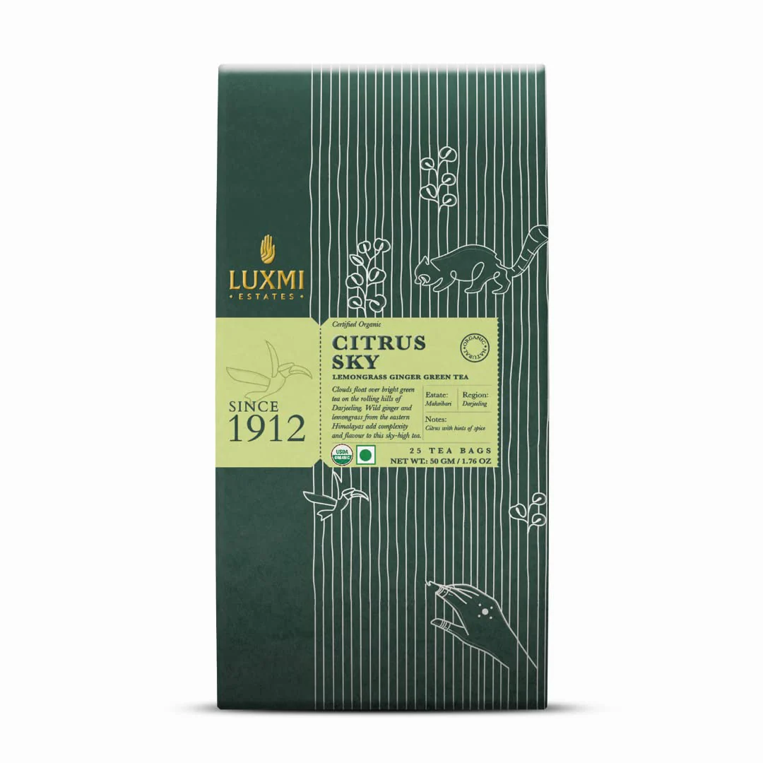 Luxmi Estates Citrus Sky + Midnight Bloom Green Tea Pack Of 2 - 50gm, 1.7 Ounce, 25 Tea Bags In Each | USDA Certified Organic Green Tea - Made With Lemongrass Ginger, Rose, Jasmine Green Tea - Image 2