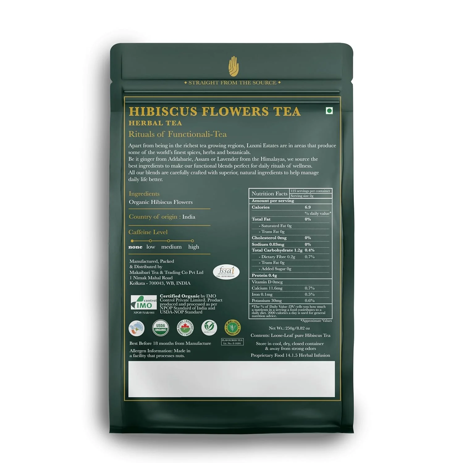 Luxmi Estates Hibiscus Flowers Herbal Tea - 250gm, 8.8 Ounce, 125 Cups | USDA Certified Organic Tea - Caffeine Free Herbal Tea | Cut & Sifted, Gluten Free, Non GMO, Great For Iced Tea & Hot Tea - Image 3