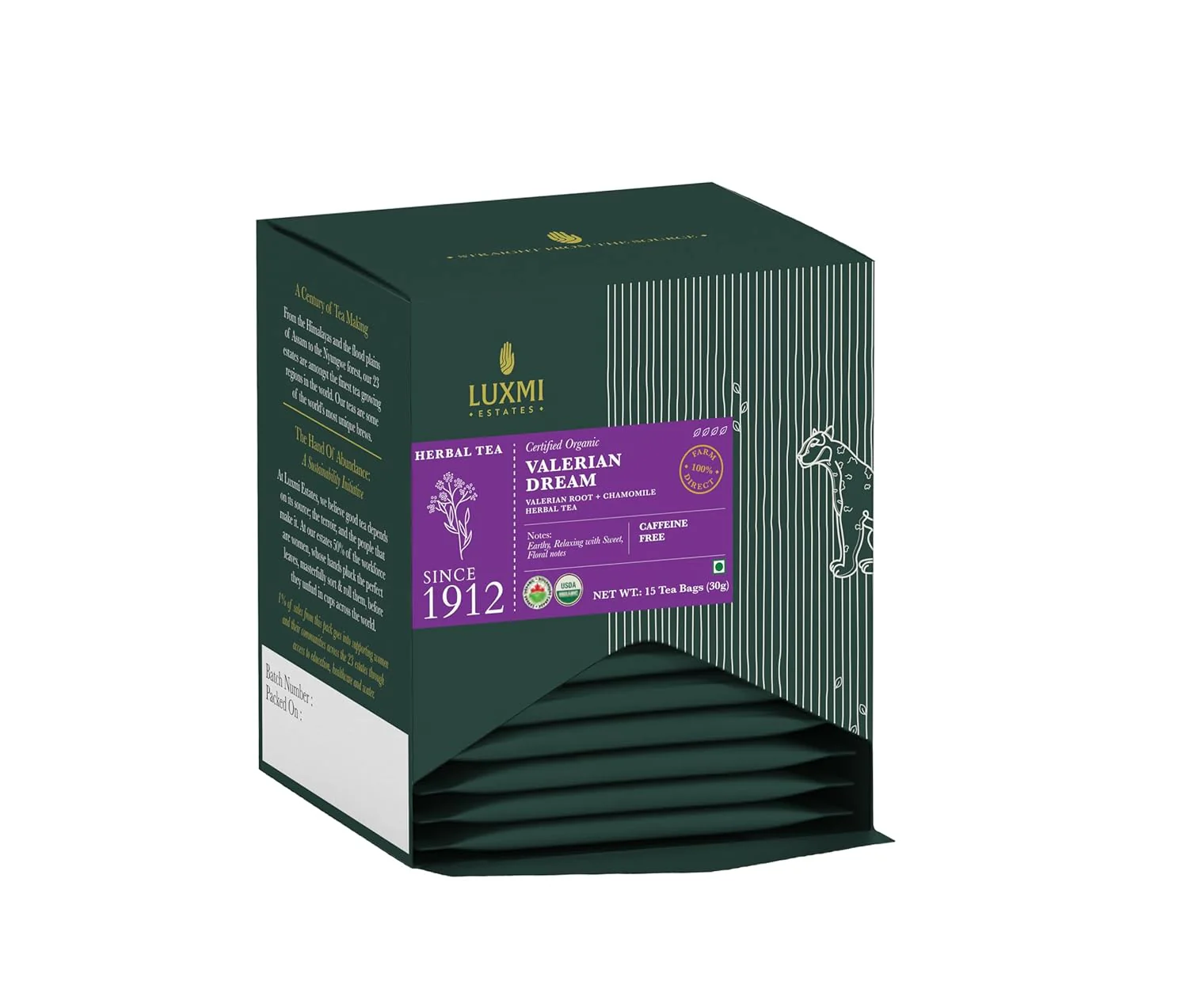 Luxmi Estates Valerian Dream Herbal Tea Pack Of 6 - 30gm, 1.05 Ounce, 15 Tea Bags Each | USDA Certified Organic Valerian Root + Chamomile Herbal Tea - Gluten Free, Caffeine Free Tea Bags - Image 2