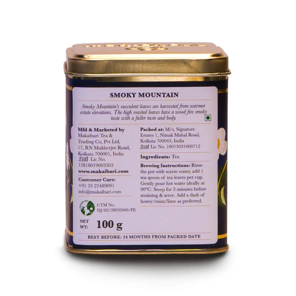 Makaibari Roasted Darjeeling Smoky Mountain Peaty Black Tea - 100gm Tin Caddy, 3.5 Ounce | USDA Certified Premium Darjeeling Loose Leaf Tea - High Caffeine Loose Leaves - Image 3