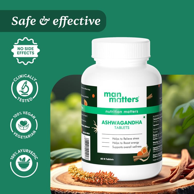 Man Matters Ashwagandha Tablets 500mg Improves Strength, Energy, & Overall Wellbeing Rejuvenates Mind & Body | 60 Tablets 100gm 0.2lbs - Image 5