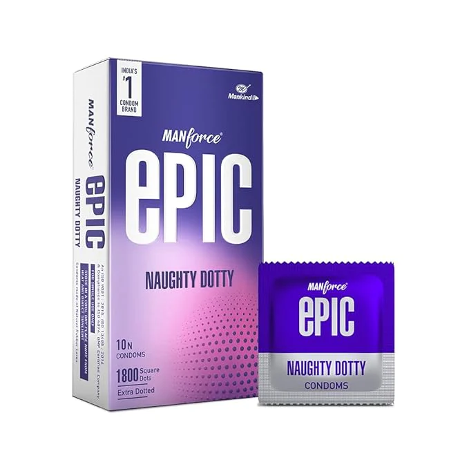 Manforce Epic Naughty Dotty Premium Condoms | 10 Sheets | Extra Dotted With 1800 Square Dots