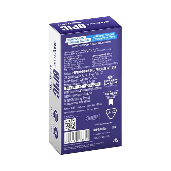 Manforce Epic Naughty Dotty Premium Condoms | 10 Sheets | Extra Dotted With 1800 Square Dots - Image 2