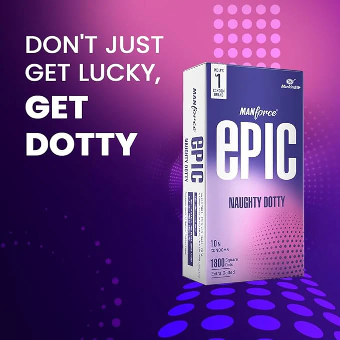 Manforce Epic Naughty Dotty Premium Condoms | 10 Sheets | Extra Dotted With 1800 Square Dots - Image 3