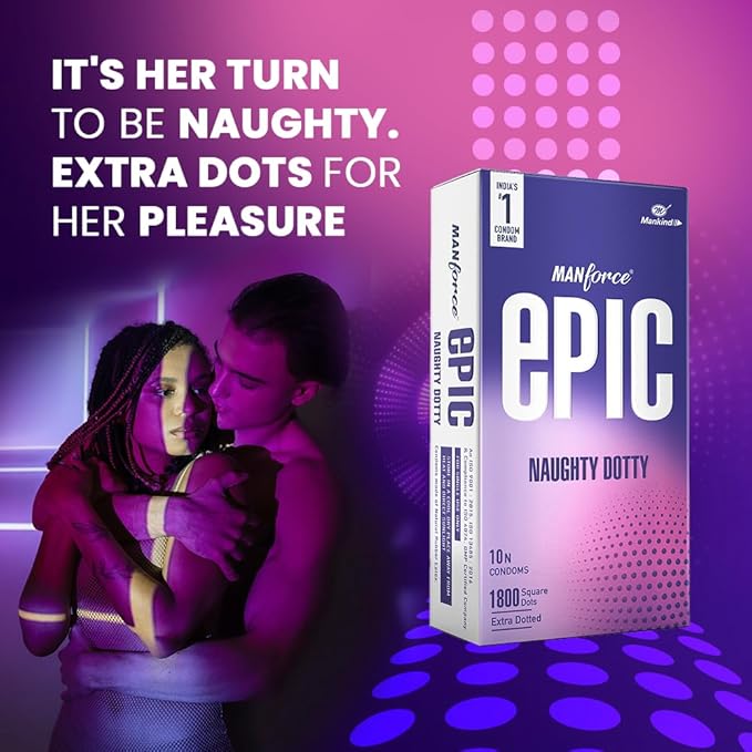 Manforce Epic Naughty Dotty Premium Condoms | 10 Sheets | Extra Dotted With 1800 Square Dots - Image 4