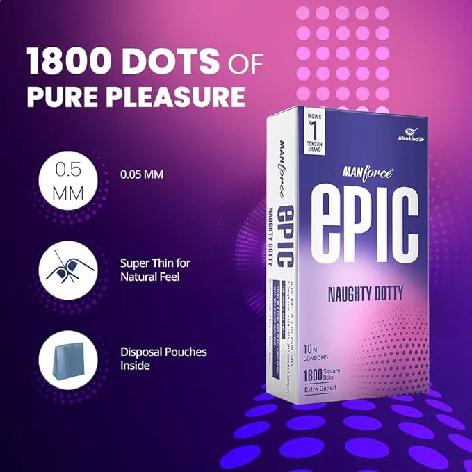 Manforce Epic Naughty Dotty Premium Condoms | 10 Sheets | Extra Dotted With 1800 Square Dots - Image 5