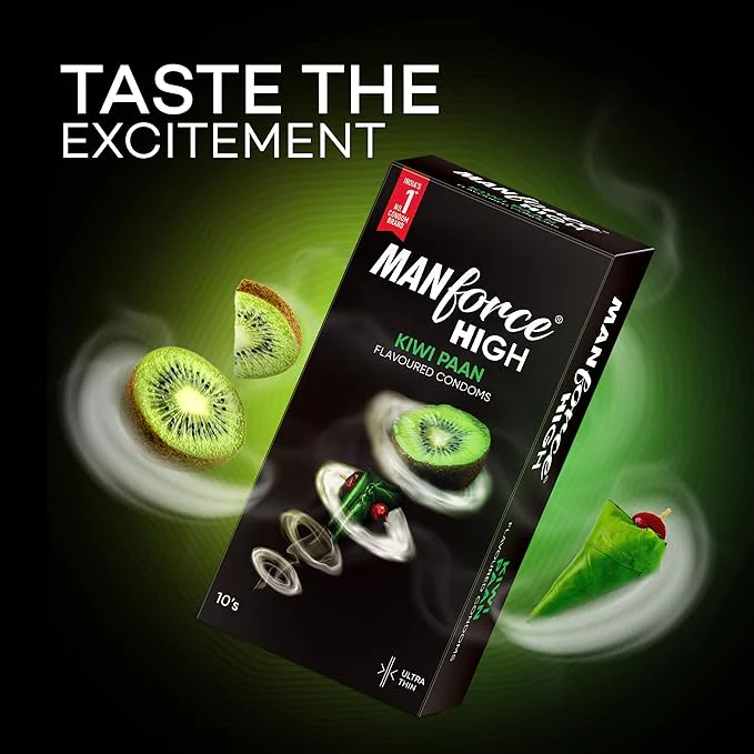 Manforce High Kiwi Paan Flavoured Condoms For Men| 10 Count| Ultra Thin Condoms X Pack Of 2 - Image 3