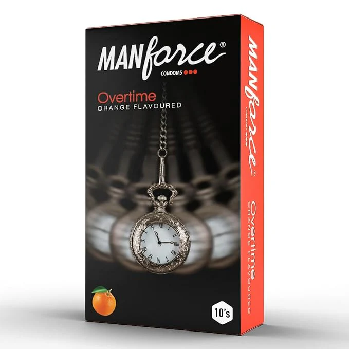 Manforce Overtime 3 In 1 Orange Flavour Condoms, 10 Count - Image 2