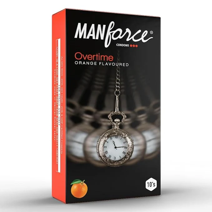 Manforce Overtime 3 In 1 Orange Flavour Condoms, 10 Count - Image 4