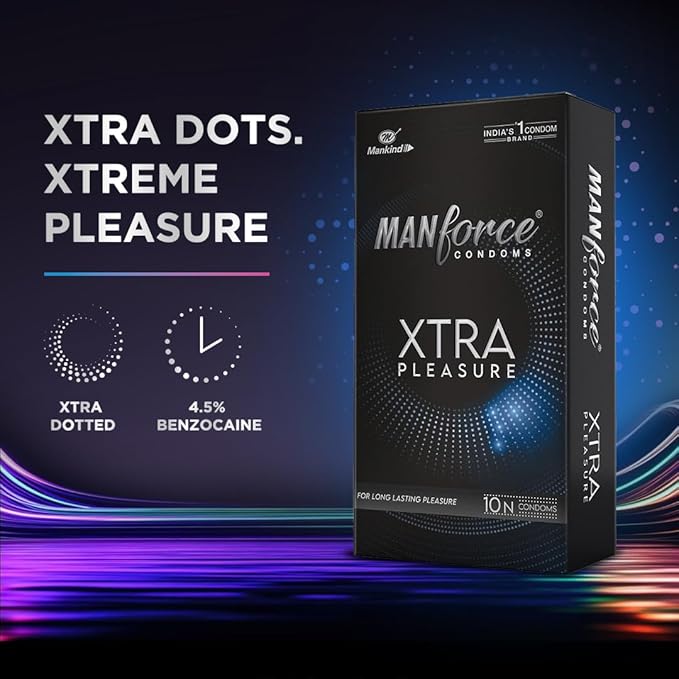 Manforce Xtra Pleasure Xtra Dotted Climax Delay Condoms, Unflavoured, 10 Pcs (Pack Of 5) - Image 3