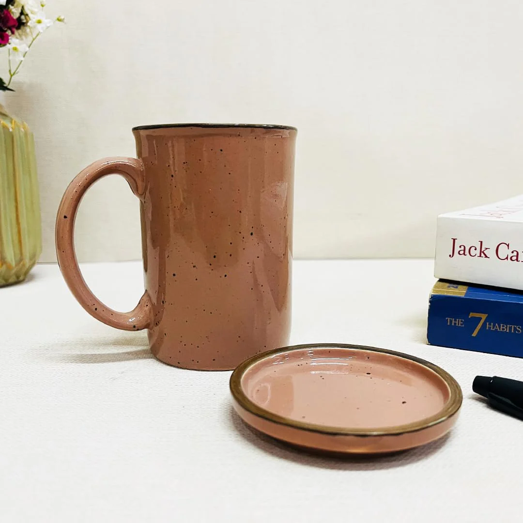 Mauve Ceramic Coffee Mug With Lid Set Of 2 Pieces - 280ml Each | Studio Pottery Ceramic Mugs For Coffee, Tea, Milk - Microwave Safe & Leak Proof - Image 4