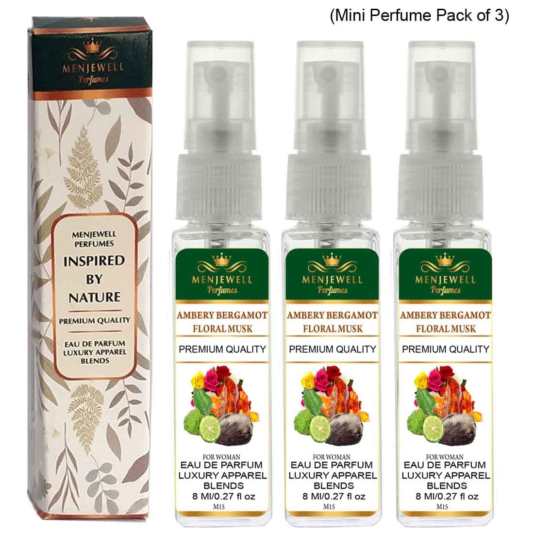 Menjewell Ambery Bergamot Floral Musk Eau De Parfum For Woman 8ml 0.27 Fl.oz. Each Pack Of 3 | Luxury Apparel Parfum | Long Lasting - Image 3