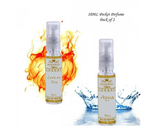 Menjewell Love On Fire + Aqua Perfume Gift Set For Men 10ml 0.3 Fl.oz. Each Pack Of 2 | Pocket Perfume Gift Set | Eau De Parfum - Image 2