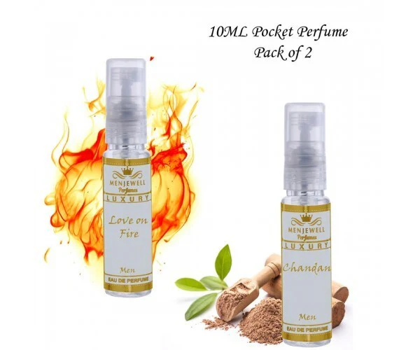 Menjewell Love On Fire + Chandan Perfume Gift Set For Men 10ml 0.3 Fl.oz. Each Pack Of 2 | Pocket Perfume Gift Set For Husband | Eau De Parfum - Image 2
