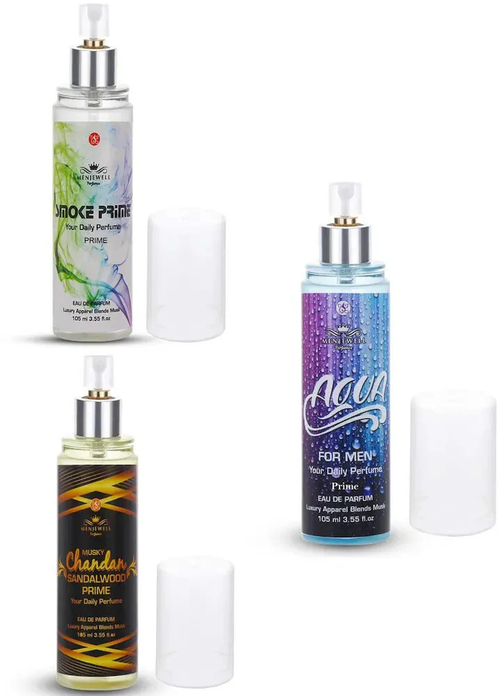 Menjewell Musky Chandan Sandalwood Prime + Aqua For Men Prime + Smoke Prime Eau De Parfum 105ml 3.5 Fl.oz. Each  | Masculine Fragrances - Image 2