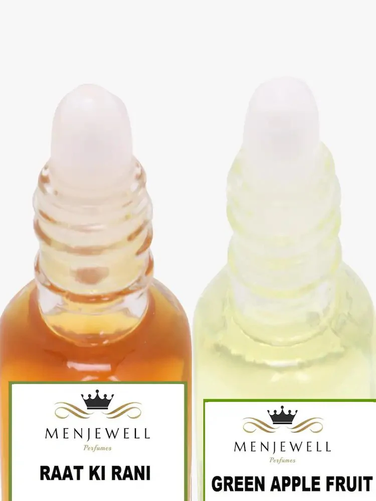 Menjewell Raat Ki Rani + Green Apple Fruit Attar Perfume 5ml 0.17 Fl.oz. Each Pack Of 2 Unisex Fragrance | Finest Pure Perfume | No Alcohol - Image 3